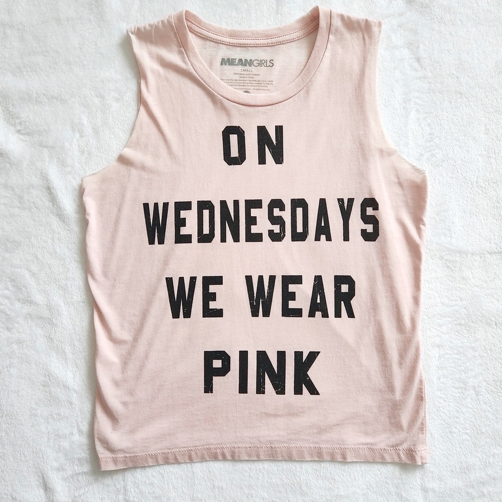 Y2K Mean Girls Pink Graphic Tank Top On Wednesdays We Wear Pink Movie Tee Small - Picture 12 of 12